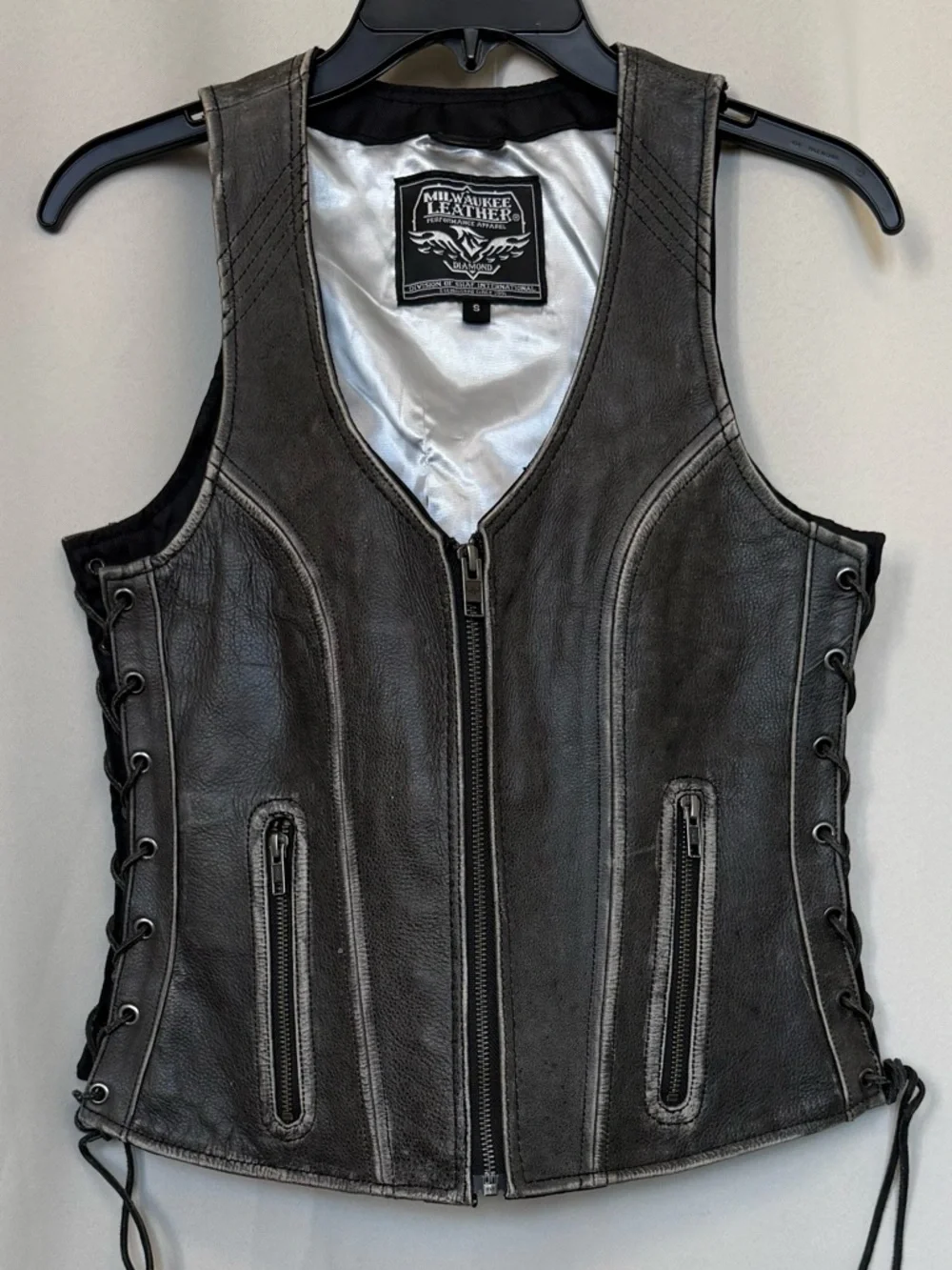 Milwaukee Leather Black Lace-Up Zipper Front Leather Vest/Top - Picture 1 of 9